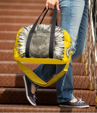 kelioninis krepšys geltonas su saulėgrąža